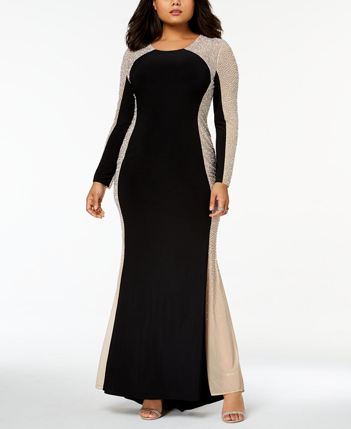 Xscape Trendy Plus Size Beaded Illusion Gown Macys 9184