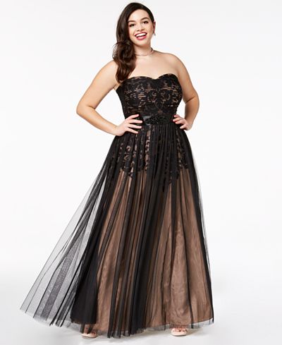 City Chic Trendy Plus  Size  Strapless Tulle Overlay Ball  