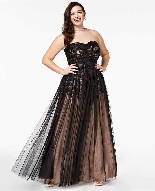 City Chic Trendy Plus Size Strapless Tulle-Overlay Ball Gown & Reviews - Women - Macy&#39;s