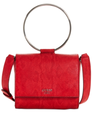 Guess Keaton Mini Flap Top Handle Shoulder Bag In Poppy/silver