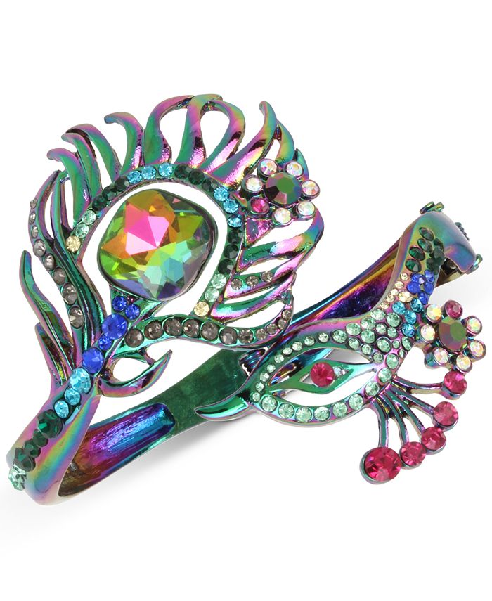Betsey Johnson Oilslick Tone Multi Stone Peacock Open Hinged