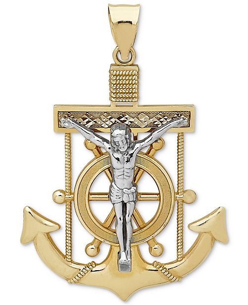 Macy's Men's Mariner Cross Pendant in 14k Gold & White Gold & Reviews ...