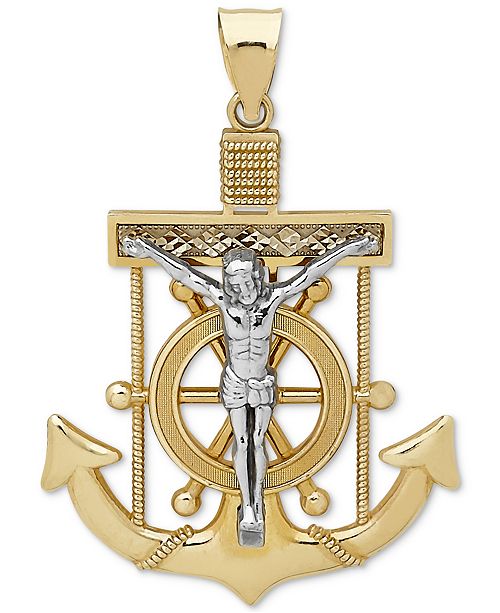 Macy's Men's Mariner Cross Pendant in 14k Gold & White Gold & Reviews