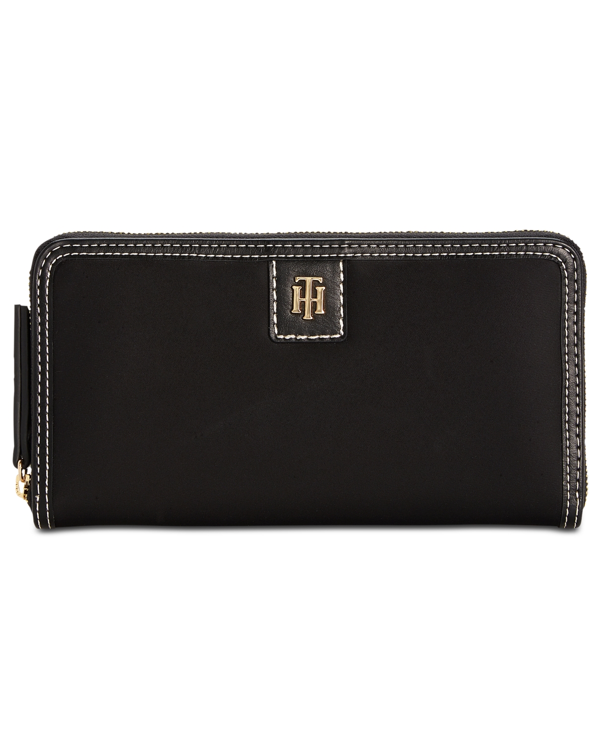 Tommy Hilfiger Julia Solid Nylon Zip Wallet In Black,gold