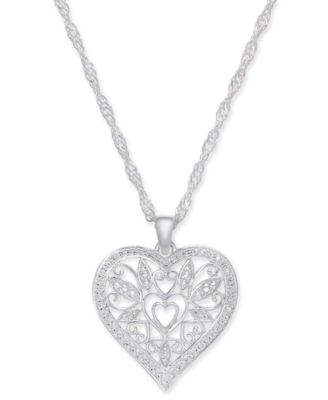 HEART NECKLACE STERLING SILVER 18/"  HEART BEAUTIFUL FILIGREE NEW