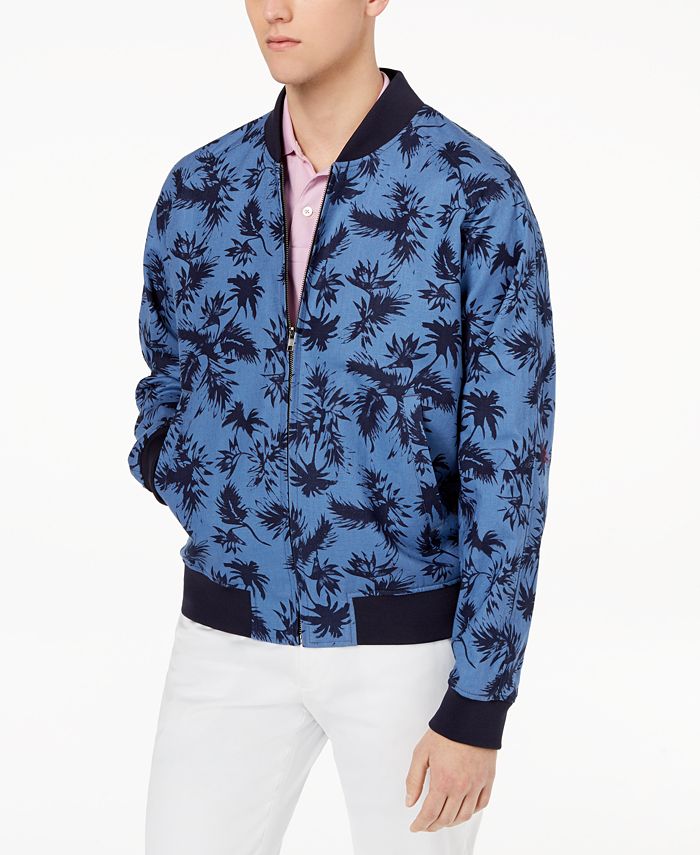 Tallia Orange Men s Slim Fit Navy Tropical Print Bomber Jacket