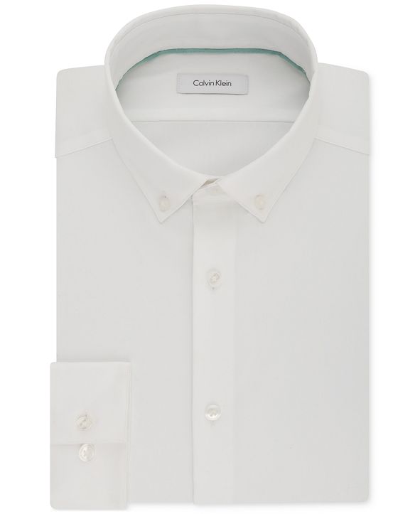 Calvin Klein Men's STEEL SlimFit NonIron Performance Stretch Button Down White Dress Shirt