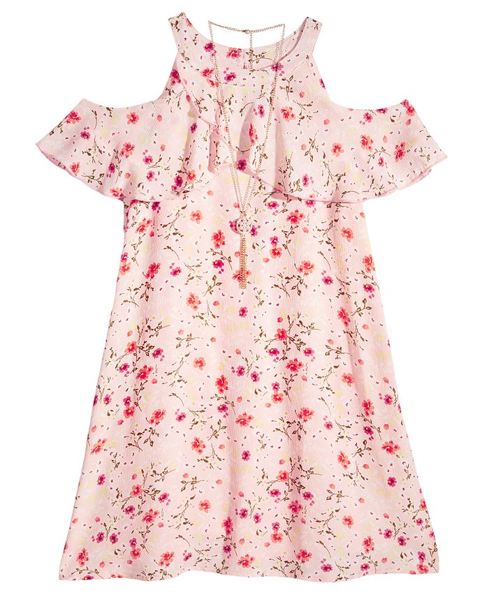 Pink & Violet Cold-Shoulder Floral-Print Dress, Big Girls - Macy's