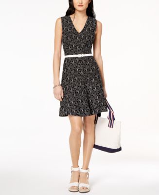 Tommy Hilfiger Belted Lace Dress, Created for Macy's - Macy's