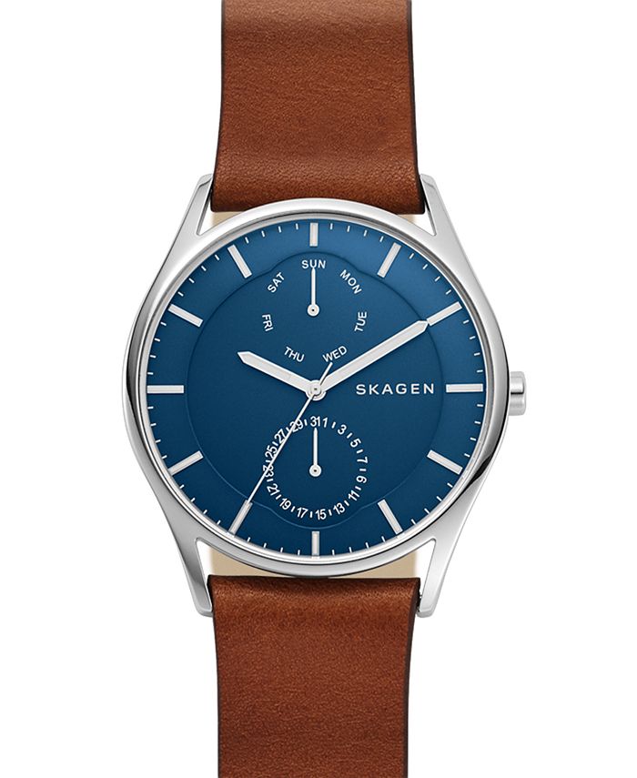 Skagen Men's Holst Brown Leather Strap Watch 40mm - Macy's