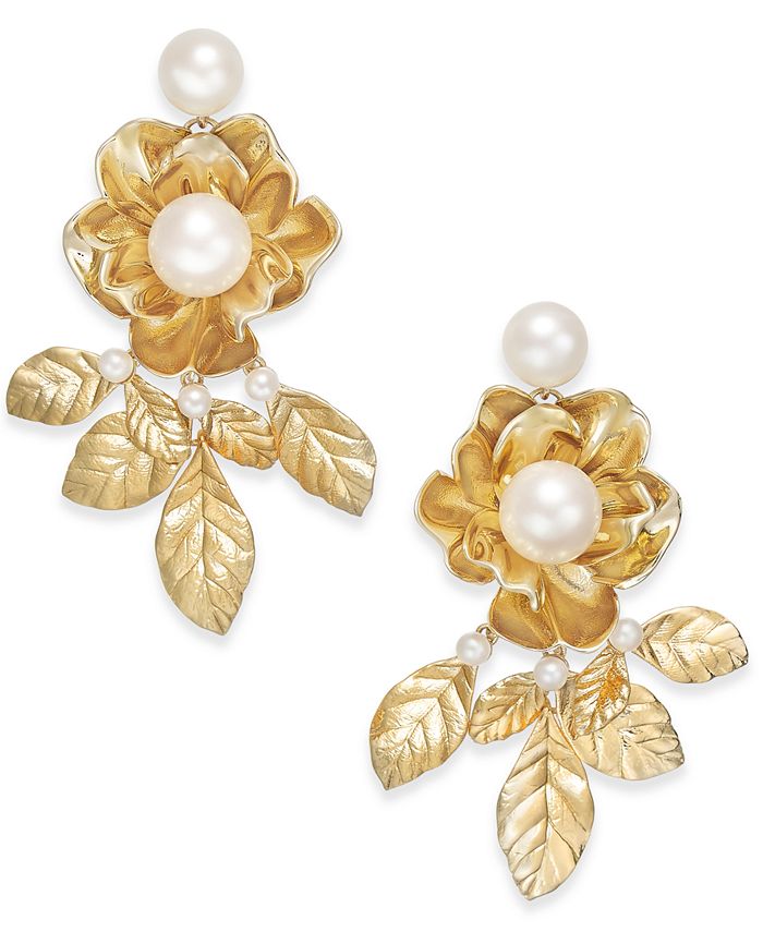 kate spade new york Gold-Tone Imitation Pearl Flower & Leaf Drop ...