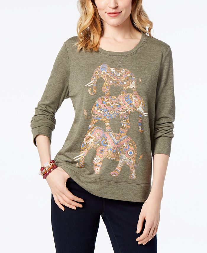 Style & Co Elephants Graphic-Print Sweatshirt, Created for Macy's - Macy's