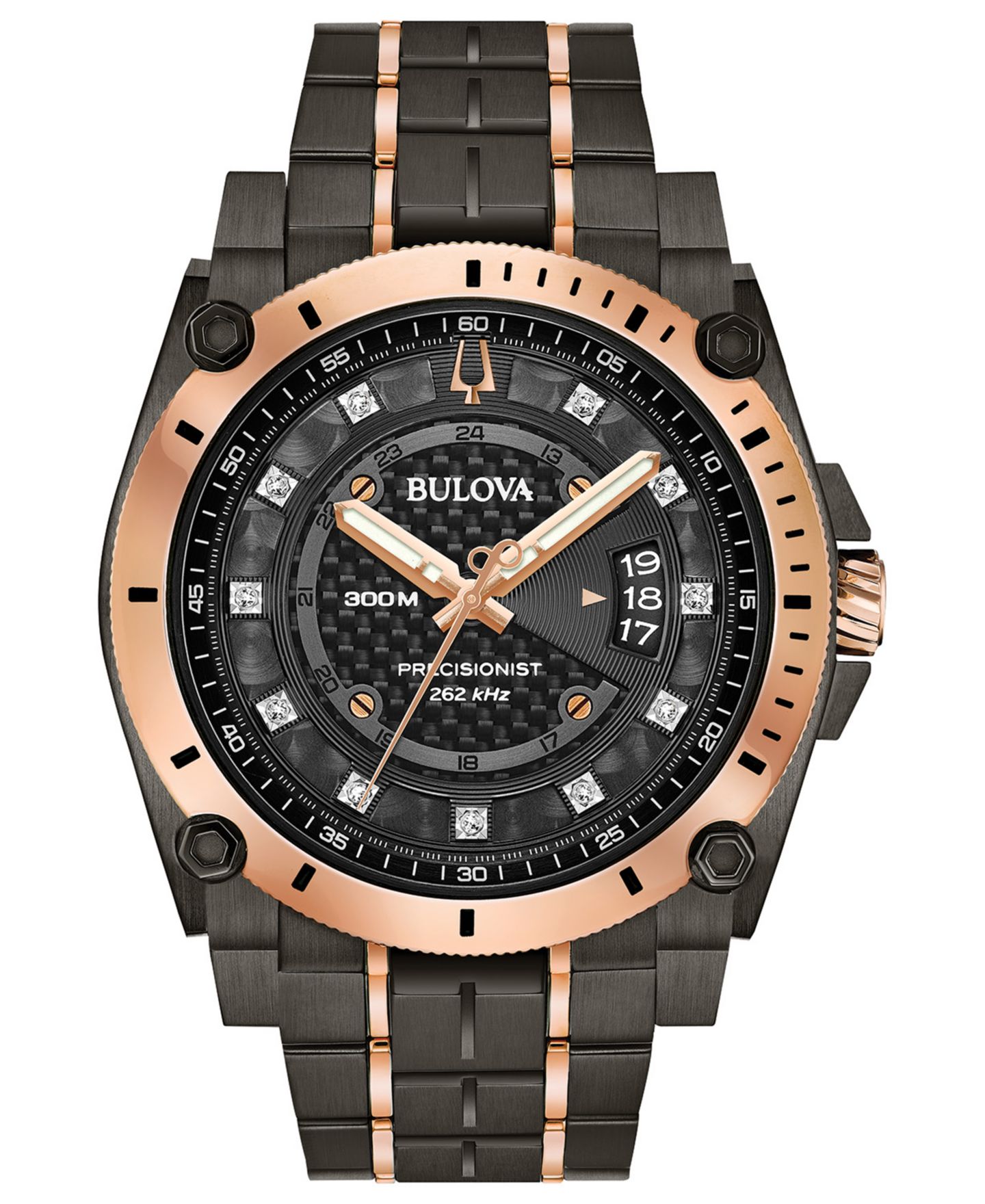 Мужские часы Bulova Precisionist Champlain Diamond-Accent Gray & Rose Gold-Tone Stainless Steel Bracelet Watch 46.5mm — фото 1