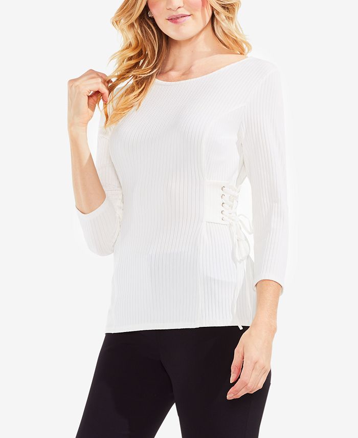 Vince Camuto Ribbed Side-Corset Sweater - Macy's