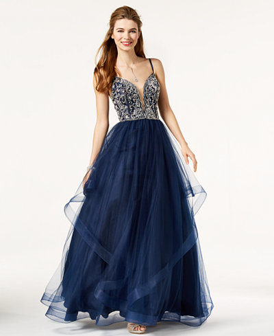 Say Yes to the Prom Juniors&#39; Embellished Tulle Gown, Created for Macy&#39;s - Juniors Dresses - Macy&#39;s
