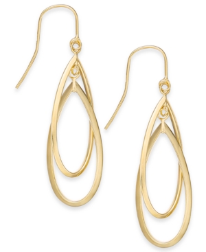 image of Double Hoop Dangle Drop Earrings in 14k Gold