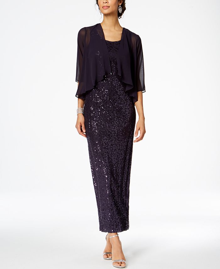 SL Fashions Sequined Lace Gown & Chiffon Jacket - Macy's