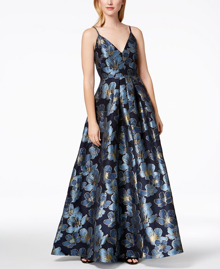 Calvin Klein Floral-Print Embroidered Ballgown - Macy's