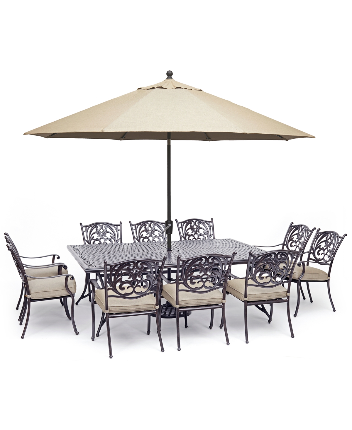 Shop Agio Chateau Outdoor Aluminum 11-pc. Dining Set (84" X 60" Dining Table & 10 Dining Chairs) With Outdoor  In Outdura Storm Steel
