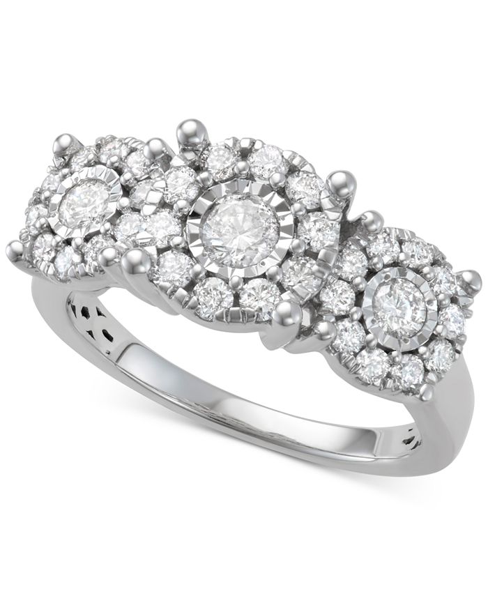 Macy's Diamond Halo Cluster Trio Engagement Ring (1 ct. t.w.) in 14k