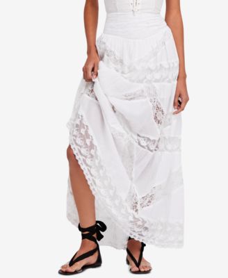 Free People - Piece Of My Heart Cotton Lace-Stripe Maxi Skirt