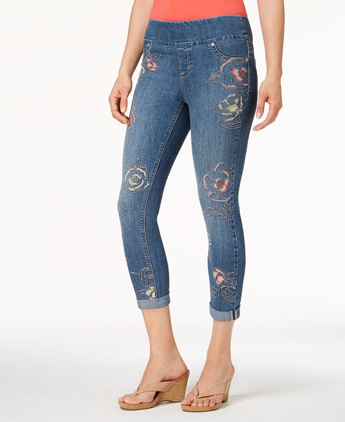 Style & Co Petite Embroidered Pull-On Cropped Jeans, Created for Macy's ...
