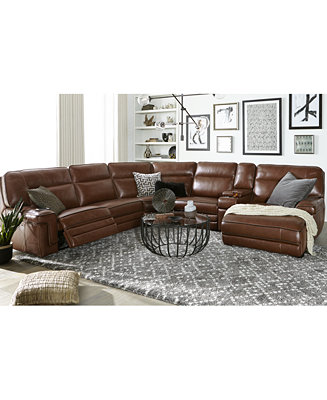 Myars Leather Power Reclining Sectional, Caramel Leather Sectional With Recliner