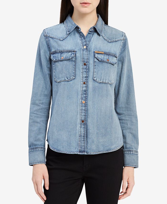 Calvin Klein Jeans Cotton Denim Shirt - Macy's