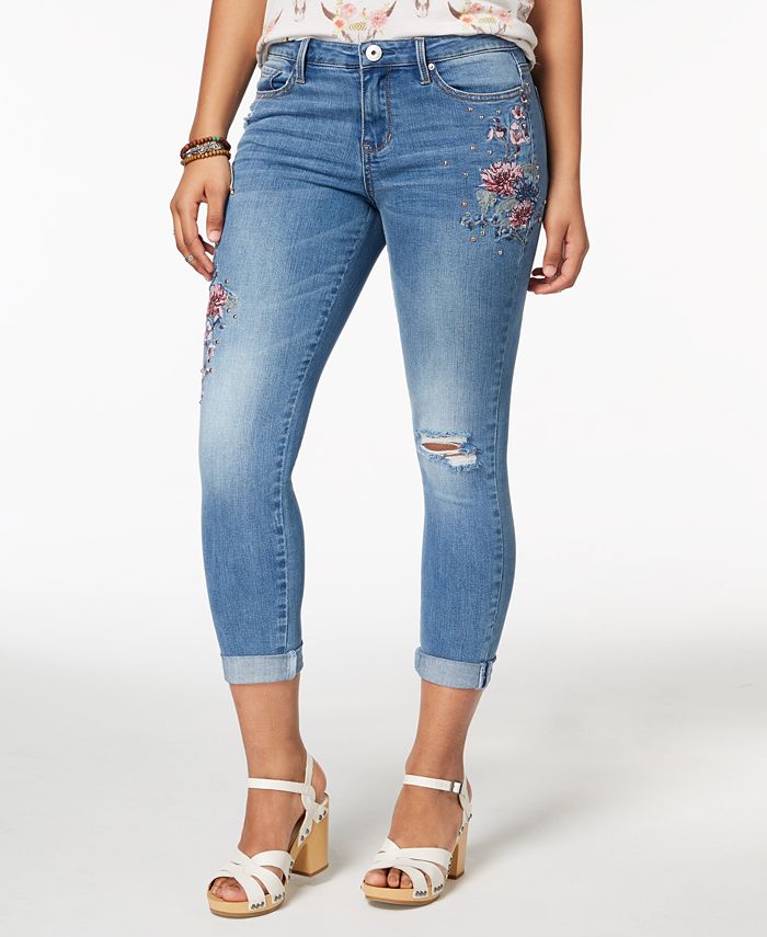 Vanilla Star Juniors' Embroidered Skinny Jeans - Macy's