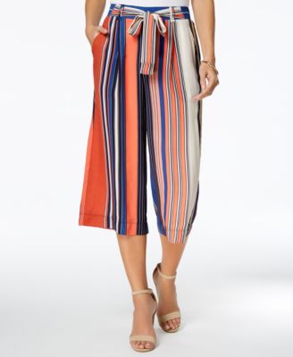 striped wide leg cropped pants