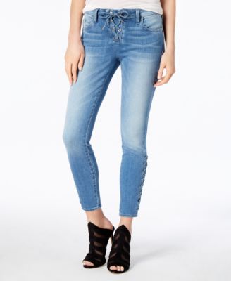 lace up ankle jeans