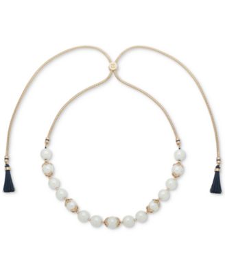 Ivanka Trump - Gold-Tone Imitation Pearl & Blue Tassel 36" Slider Necklace