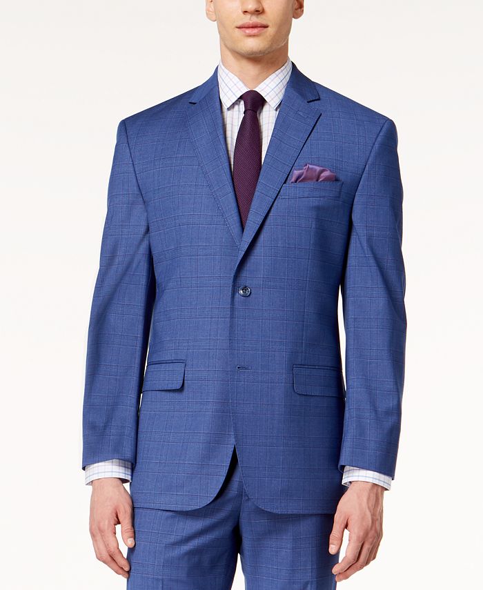 Sean John Men's Classic-Fit Stretch Blue Plaid Suit Jacket - Macy's