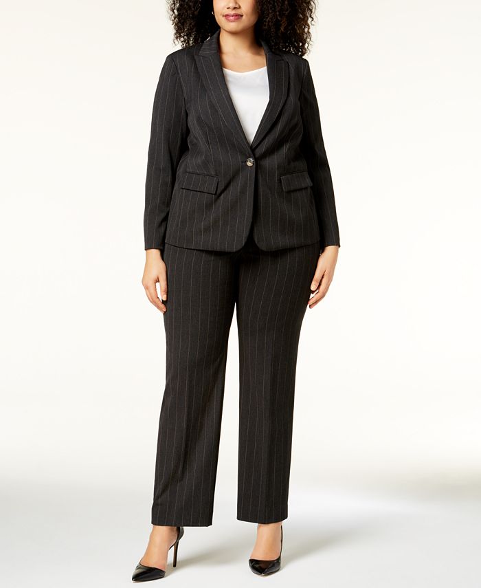 Tahari ASL Plus Size Pinstriped One-Button Pantsuit - Macy's