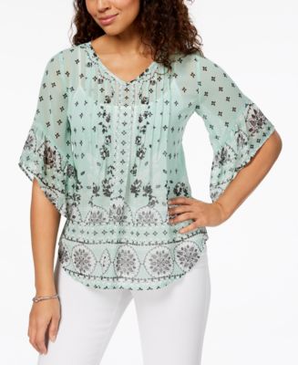Style & Co Petite Printed Cutout Top main image 0