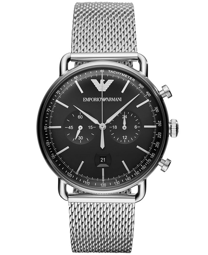 Emporio Armani Men's Chronograph Stainless Steel Mesh Bracelet Watch ...
