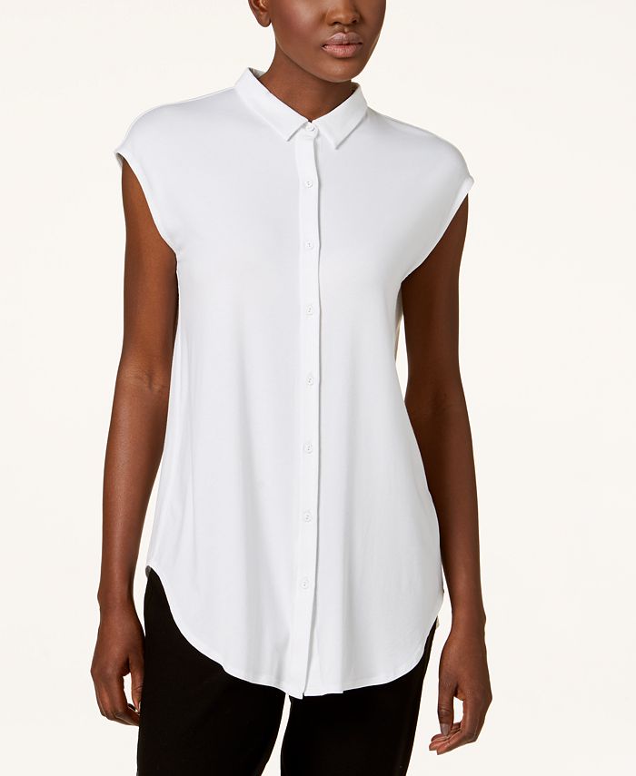 Eileen Fisher Stretch Jersey Cap-Sleeve Shirt, Created for Macy's - Macy's