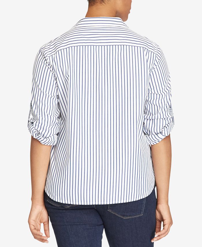 Lauren Ralph Lauren Plus Size Striped Roll-Tab Shirt - Macy's