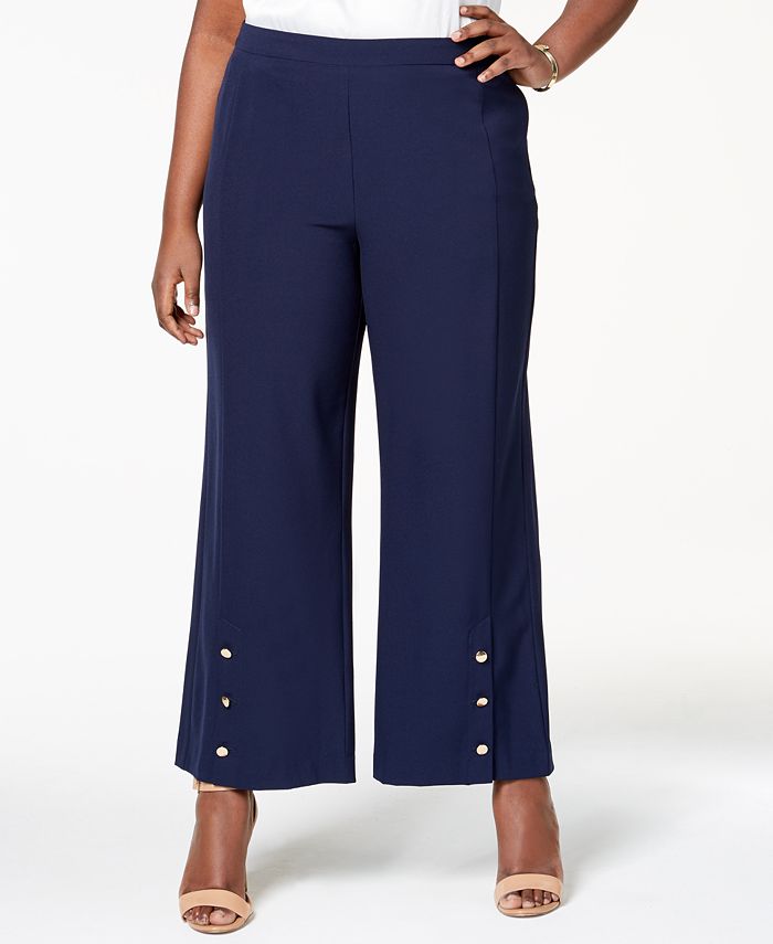 NY Collection Plus Size Button-Hem Cropped Wide-Leg Pants - Macy's