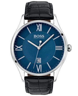 BOSS - Men's Governor Black Leather Strap Watch 44mm