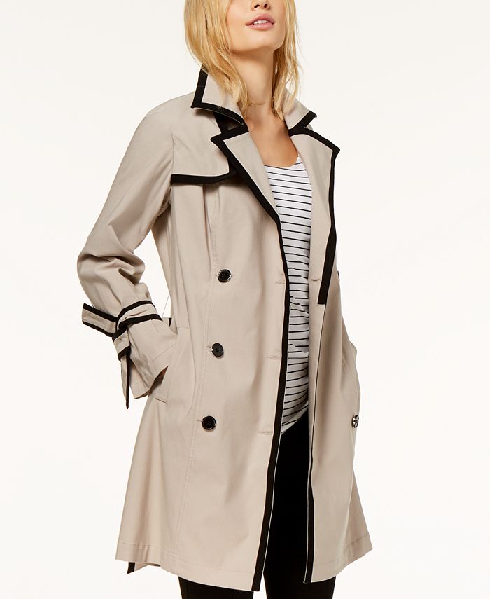INC International Concepts I.N.C. Contrast-Trim Belted Trench Coat ...