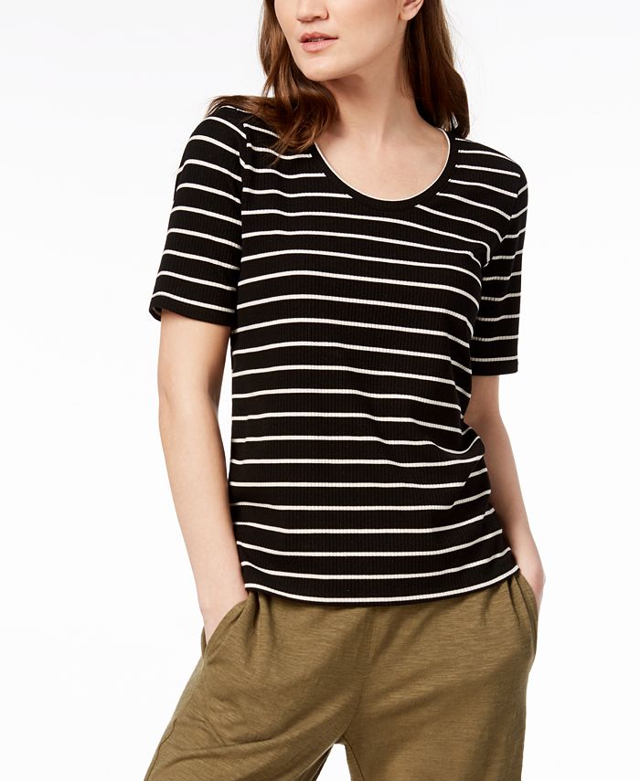 Eileen Fisher Tencel® Striped Ribbed TShirt, Created for Macy's Macy's
