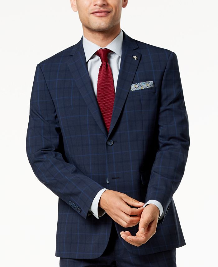 Original Penguin CLOSEOUT! Men's SlimFit Stretch Dark Blue Plaid Suit