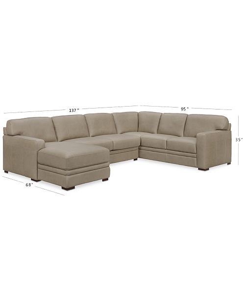 Furniture Avenell 3Pc. Leather Sectional with Chaise, Created for Macy