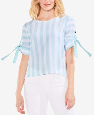 Vince Camuto Striped Tied-Sleeve Top - Macy's