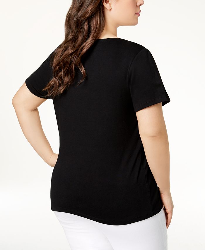 Karen Scott Women's Embellished Cotton Top  Deep Black  Size S main image 1