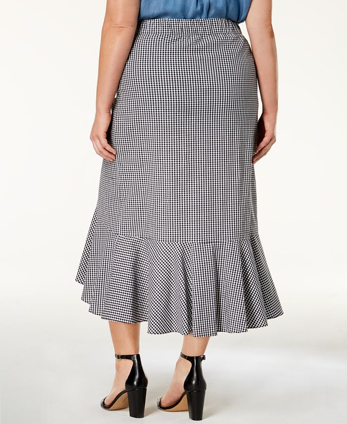 Soprano Trendy Plus Size Ruffled High-Low Gingham Skirt & Reviews ...