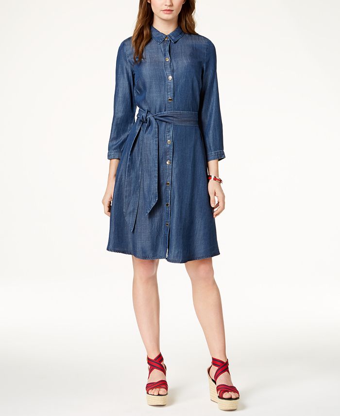 Tommy Hilfiger 3 4 Sleeve Chambray Shirtdress Macy s