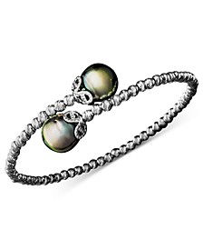 Pearl Bracelet, Sterling Silver Cultured Tahitian Pearl (9mm) and Sparkle Bead Cuff 