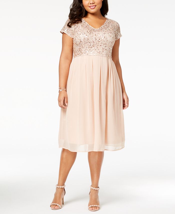 Adrianna Papell Plus Size Beaded A-Line Dress - Macy's